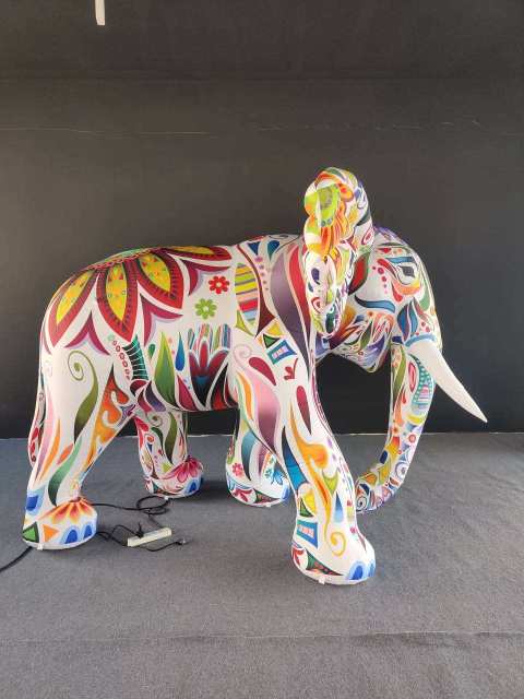3D Giant LED Light up Inflatable Ethnic Pattern Colorful Elephant Custom Wildlife Model | Inflatable Factory