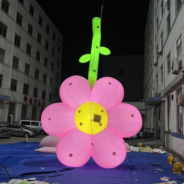 Custom Luxury Velvet Pink Flower Inflatable Decoration for Mall Event Display Decoration | Professional Inflatable Factory