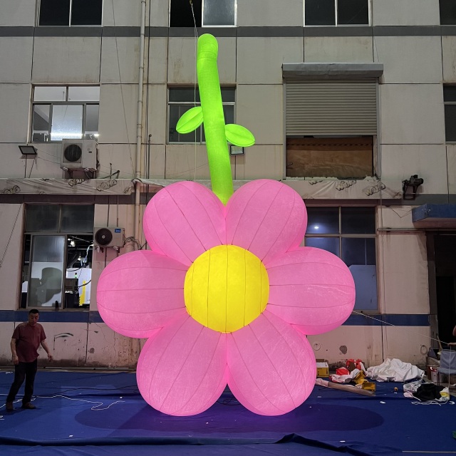 Custom Luxury Velvet Pink Flower Inflatable Decoration for Mall Event Display Decoration | Professional Inflatable Factory