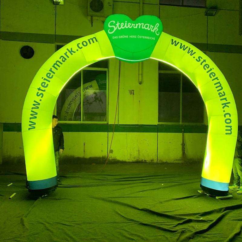 Giant Inflatable Green Heart Arch with LED Lights Meichen Event Entrance Display Inflatable Factory Direct Supply
