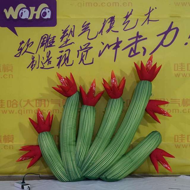 LED Illuminated Cactus Inflatable Sculpture for Mall Display Decoration | OEM Inflatable Factory
