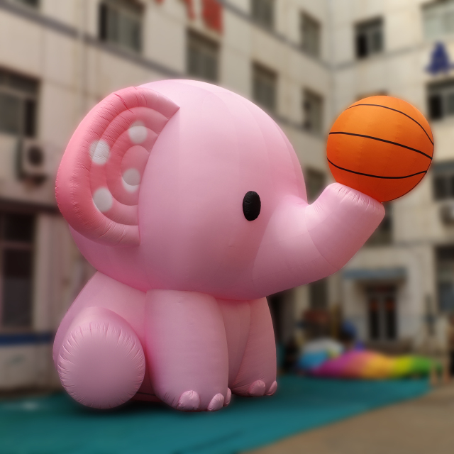 Kids Inflatable Cartoon Elephant Themed Basketball Court, Inflatable Sports Arena for Backyard Party and Amusement Use