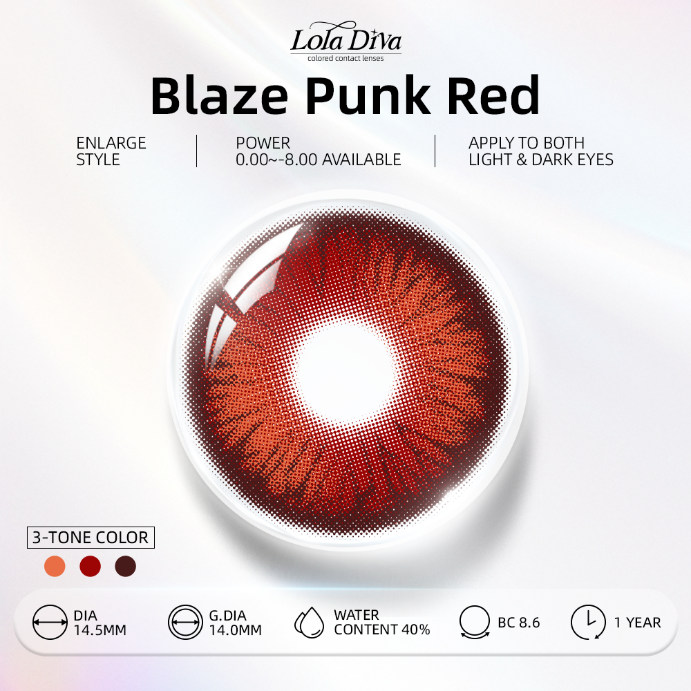 2pcs LolaDiva Blaze Punk Red  | 1-Year Contact Lenses 14.5mm