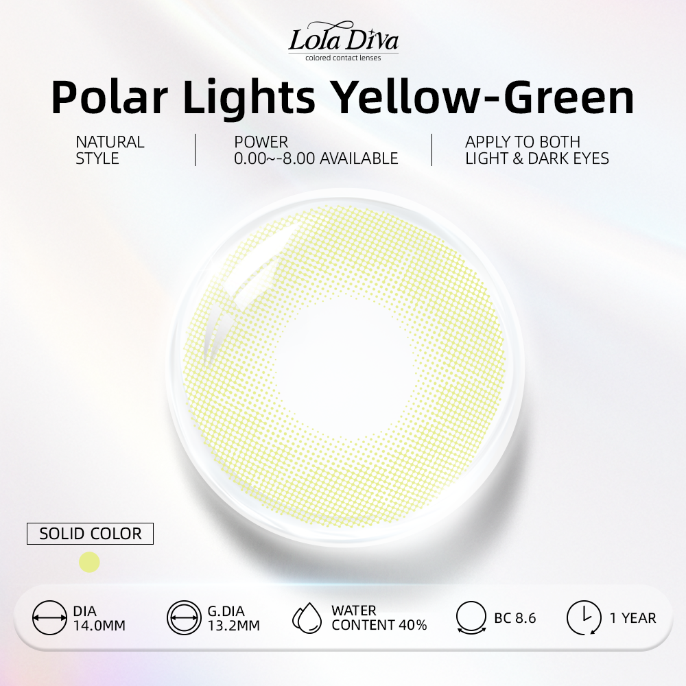 2pcs LolaDiva Polar Lights Yellow-Green | 1-Year Contact Lenses