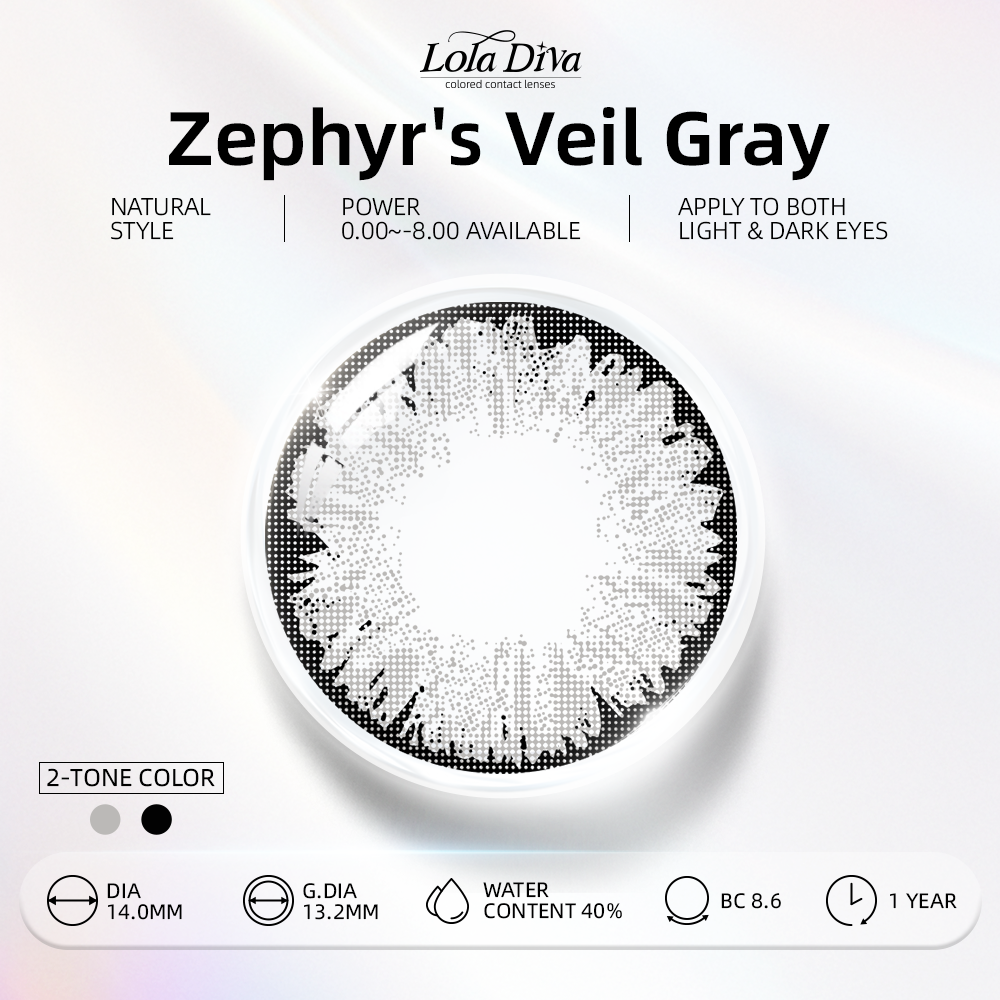2pcs LolaDiva Zephyr's Veil Gray | 1-Year Contact Lenses