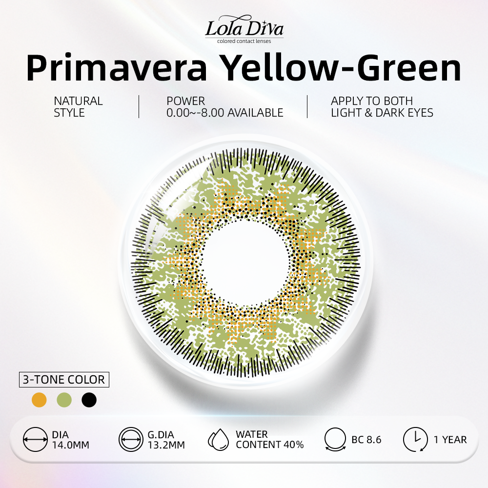 2pcs LolaDiva Primavera Yellow-Green | 1-Year Contact Lenses
