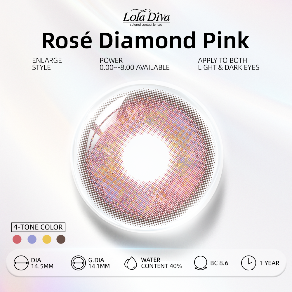 2pcs LolaDiva Rosé Diamond Pink | 1-Year Contact Lenses
