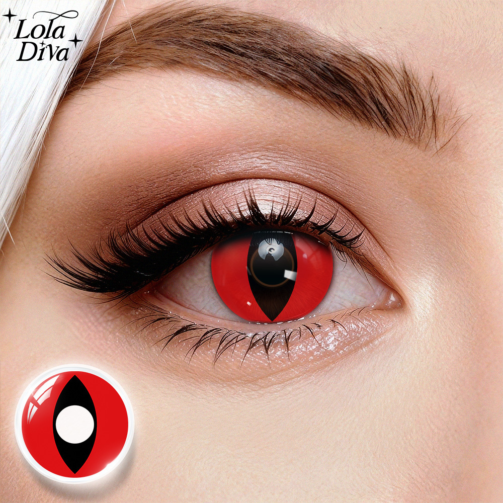 2pcs LolaDiva Crimson Flame / Red Slit Eye | 1-Year Contact Lenses
