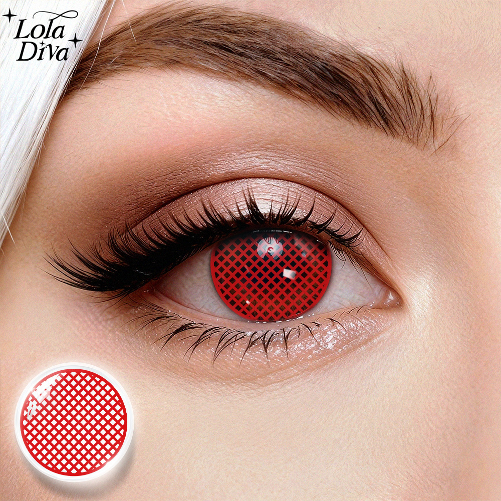 2pcs LolaDiva Crimson Grid / Red Lattice | 1-Year Contact Lenses