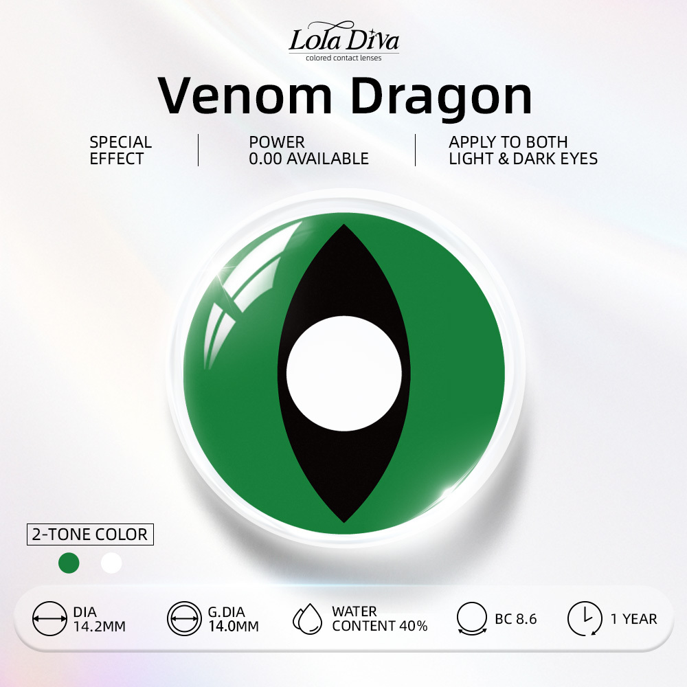 2pcs LolaDiva Venom Dragon / Green Slit | 1-Year Contact Lenses