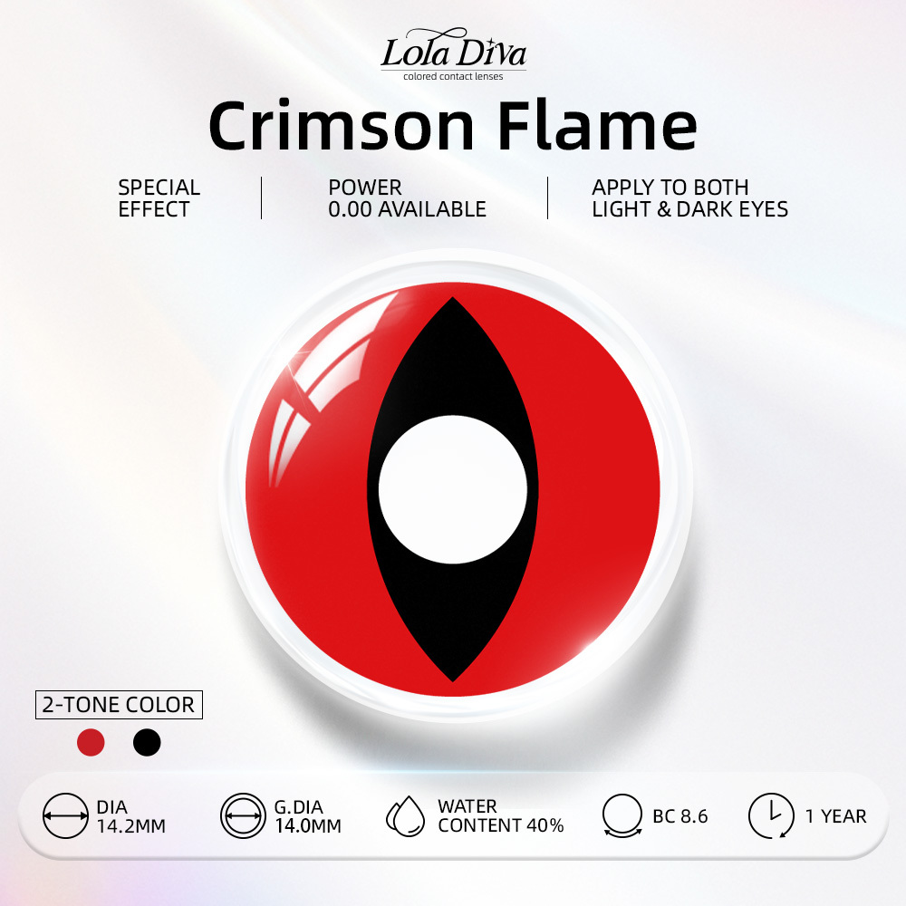 2pcs LolaDiva Crimson Flame / Red Slit Eye | 1-Year Contact Lenses