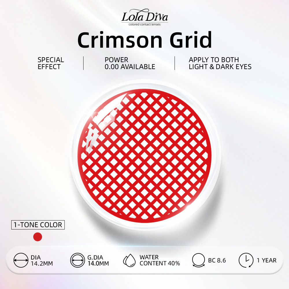 2pcs LolaDiva Crimson Grid / Red Lattice | 1-Year Contact Lenses