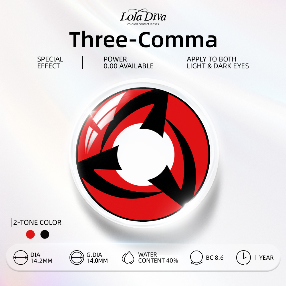 2pcs LolaDiva Three-Comma Pupil / Red | 1-Year Contact Lenses