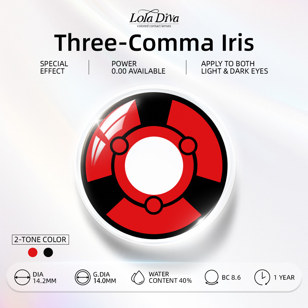 2pcs LolaDiva Three-Comma Iris / Red | 1-Year Contact Lenses