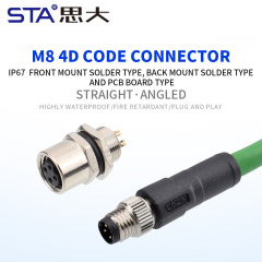 M8 4D Code IP67 Straight / Angled Male Female Overmolded Plug Connector