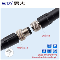 M8 4D Code IP67 Straight / Angled Male Female Overmolded Plug Connector
