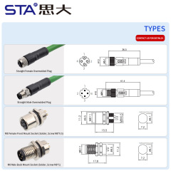 M8 4D Code IP67 Straight / Angled Male Female Overmolded Plug Connector
