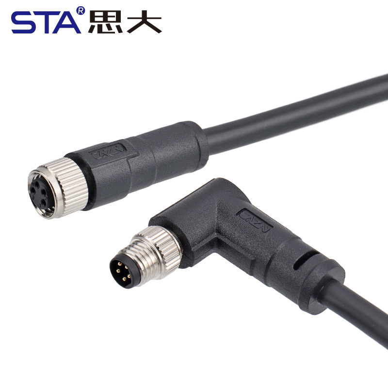 M8 Shielded Straight / Angled Male Female Overmolded Plug Connector 3 4 5 6 8 pins
