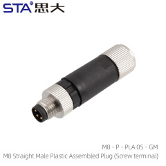 M8 Straight Male Plastic Assembted Plug (Screw terminal)