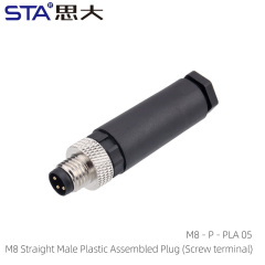 M8 Straight Male Plastic Assembled Plug (Screw terminal)