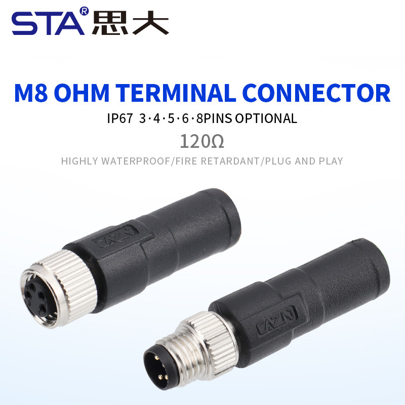 M8 Male/Female 120Ω Terminal Plug Industrial Signal-Termination Connector 3 4 5 6 8 Pins