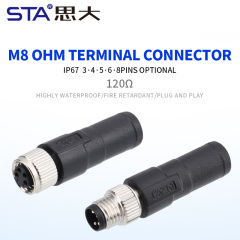 M8 Male/Female 120Ω Terminal Plug Industrial Signal-Termination Connector 3 4 5 6 8 Pins