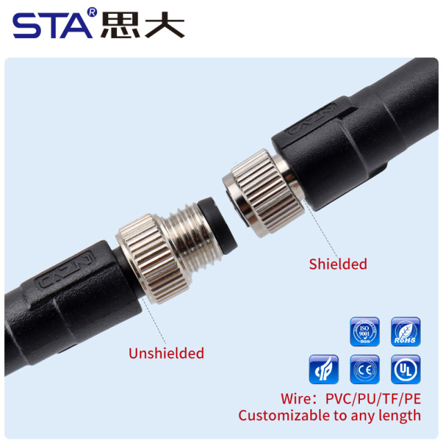 M8 Shielded Straight / Angled Male Female Overmolded Plug Connector 3 4 5 6 8 pins