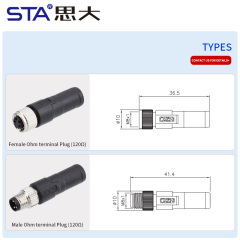 M8 Male/Female 120Ω Terminal Plug Industrial Signal-Termination Connector 3 4 5 6 8 Pins