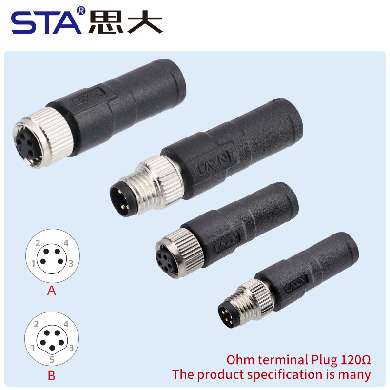 M8 Male/Female 120Ω Terminal Plug Industrial Signal-Termination Connector 3 4 5 6 8 Pins