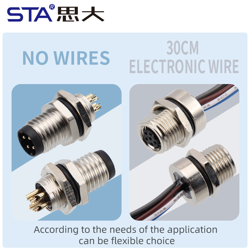 IP67 Waterproof M8 Built-in Pouring Front/Back Mount Glue Plug Connector with 30cm Electronic Wire