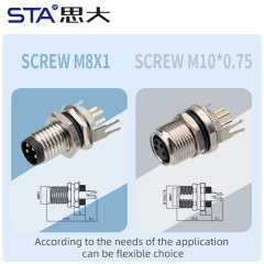 Waterproof M8 PCB Socket Straight/Angled Back Mount Metal Interface Grounded Connector 3 4 5 6 8 pins