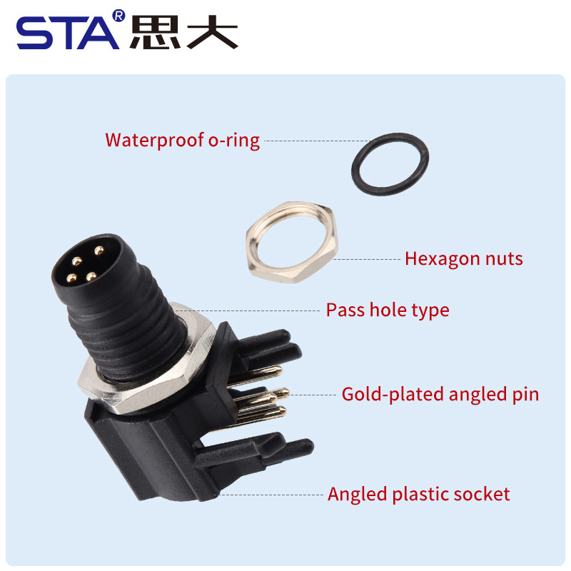 M8 Plastic Angled Male/Female Back Mount Quick Insert PCB Socket Connector 3 4 5 6 8 Pins