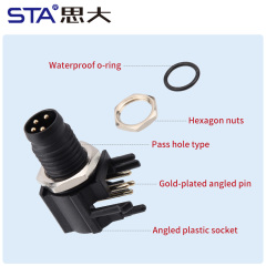 M8 Plastic Angled Male/Female Back Mount Quick Insert PCB Socket Connector 3 4 5 6 8 Pins