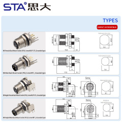Waterproof M8 PCB Socket Straight/Angled Back Mount Metal Interface Grounded Connector 3 4 5 6 8 pins