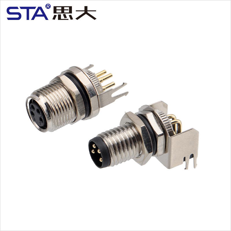 Waterproof M8 PCB Socket Straight/Angled Back Mount Metal Interface Grounded Connector 3 4 5 6 8 pins