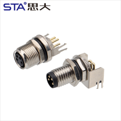 Waterproof M8 PCB Socket Straight/Angled Back Mount Metal Interface Grounded Connector 3 4 5 6 8 pins