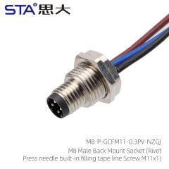 M8 Male Back Mount Socket (Rivet Press needle built-in filling tape line Screw M11x1)