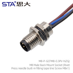 M8 Male Back Mount Socket (Rivet Press needle built-in filling tape line Screw M8x1)
