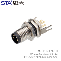 M8 Male Back Mount Socket(PCB Screw M8*1 Grounded type)
