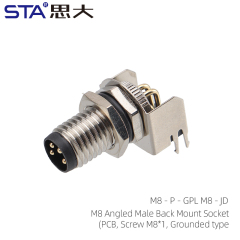 M8 Angled Male Back Mount Socket(PCB Screw M8*1 Grounded type)