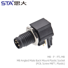 M8 Angled Male Back Mount Plastic Socket(PCB Screw M8*1 Plastic)