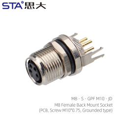 M8 Female Back Mount Socket(PCB Screw M10*0.75 Grounded type)