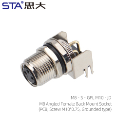 M8 Angled Female Back Mount Socket(PCB Screw M10*0.75 Grounded type)