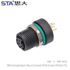 M8 Female Back Mount Socket (PCB Screw M10x0.75)