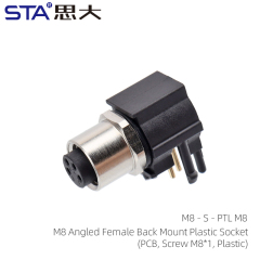 M8 Angled Female Back Mount Plastic Socket(PCB Screw M8*1 Plastic)