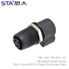 M8 Angled Female Socket KC(PCB Screw M10*0.75 Plastic Quick Insert Style)