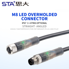 Waterproof M8 LED Straight Male/Female Overmolded Plug Connector 3 4 pins