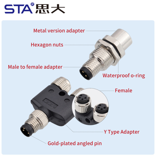 M8 Y T I Type Metal & Plastic Male to Female Adapter Connector