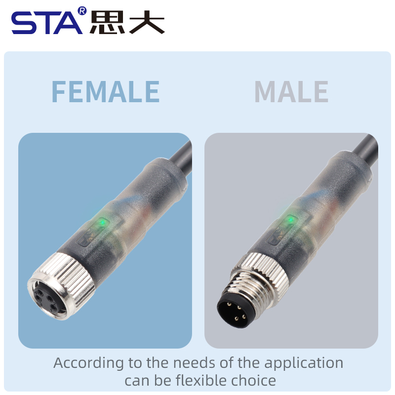 Waterproof M8 LED Straight Male/Female Overmolded Plug Connector 3 4 pins