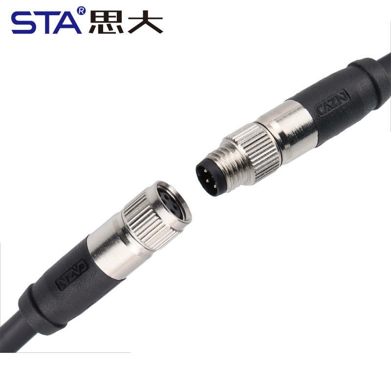 M8 Straight Male/Female Overmolded Plug with Damping 3 4 5 6 8 Pins